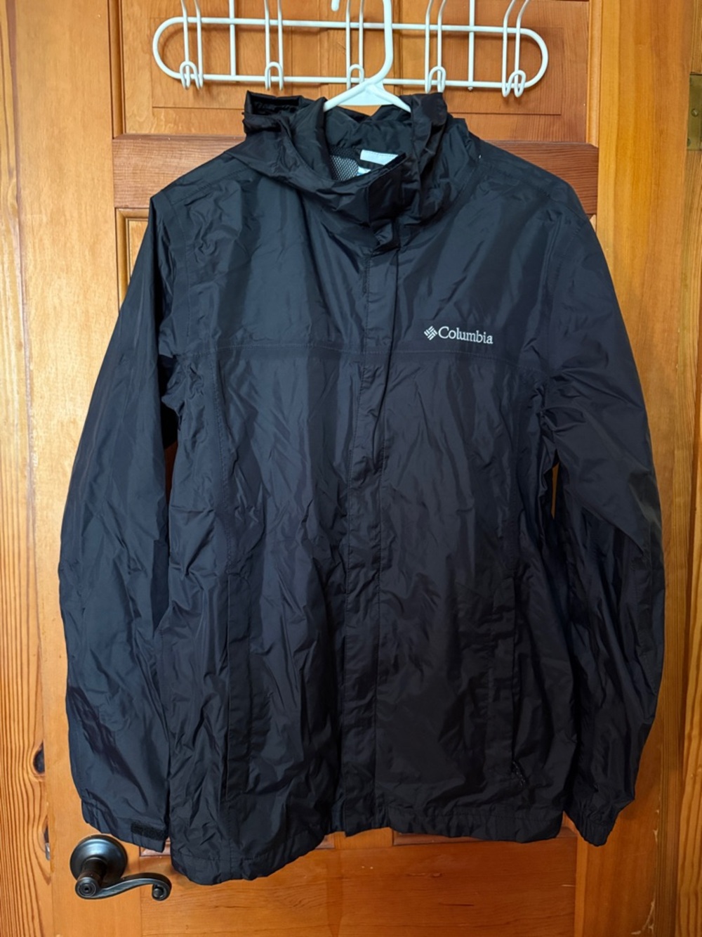 Columbia Black Hooded Packable Rain Shell